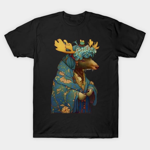 Traditional Art Nouveau Anthropomorphic Moose T-Shirt by entwithanaxe